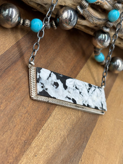 White Buffalo Mojave #917-50B XL Bar Necklace by Brandon Etcitty, Navajo