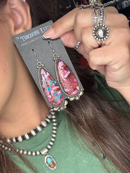 Pink Dahlia Earrings by Richard Jim, Navajo
