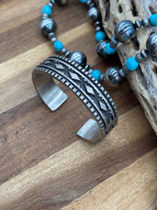 All Silver Cuff #3 by Jerald Tahe, Navajo
