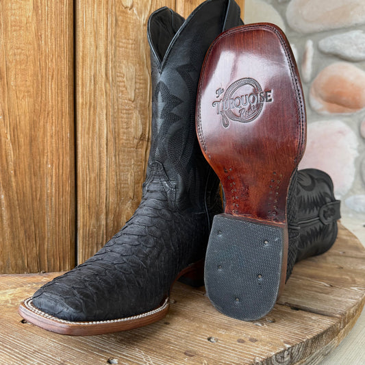 Signature Turquoise Reata Men's Boot – Exotics - The Adrian, Black Python Square Toe Boot