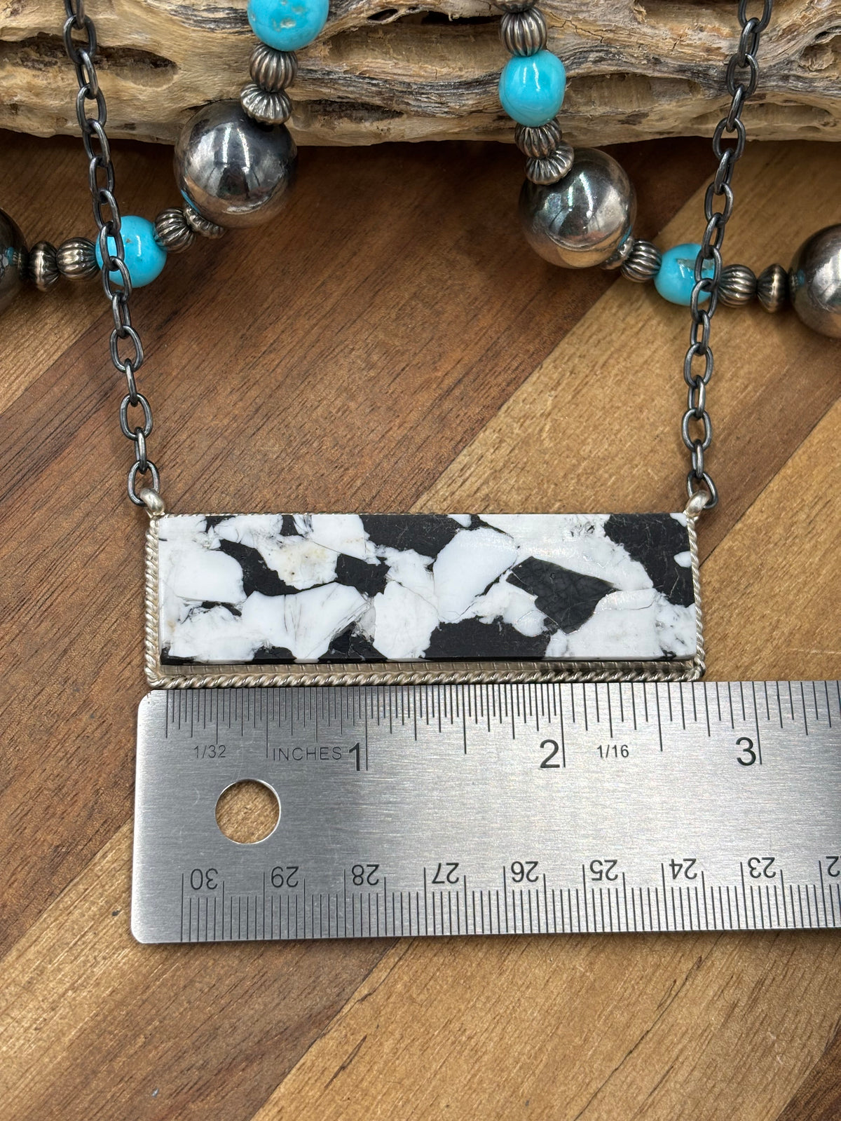 White Buffalo Mojave #917-45E XL Bar Necklace by Brandon Etcitty, Navajo