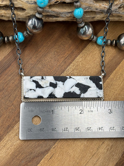 White Buffalo Mojave #917-45E XL Bar Necklace by Brandon Etcitty, Navajo