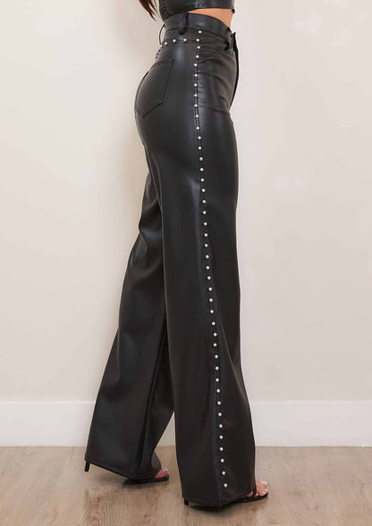 Brii Wide Leg Pants With Pearl: Black