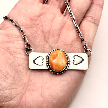 18" Orange Spiny Oyster Stamped Bar Necklace Made by Danny Henio