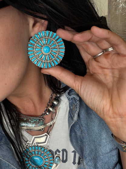 Turquoise Cluster Earrings #811-11 by Davina Benally, Navajo
