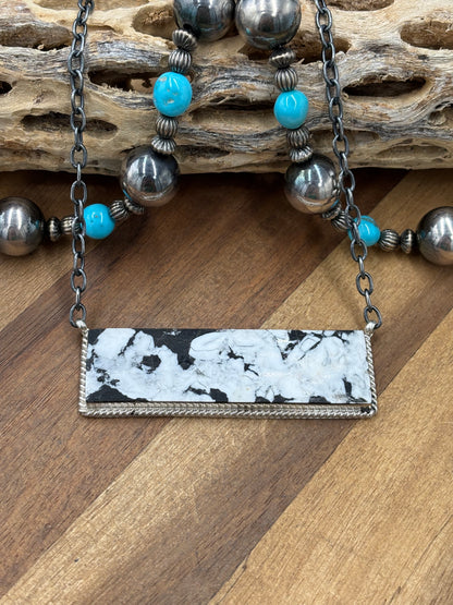 White Buffalo Mojave #917-50B XL Bar Necklace by Brandon Etcitty, Navajo