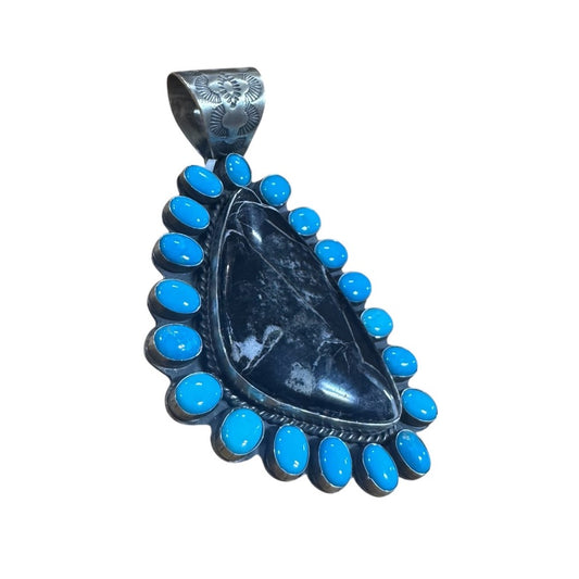 White Buffalo and Turquoise Pendant by Ned Nez