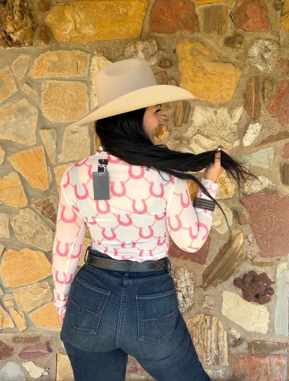 Pink Horse Shoe Mesh Top