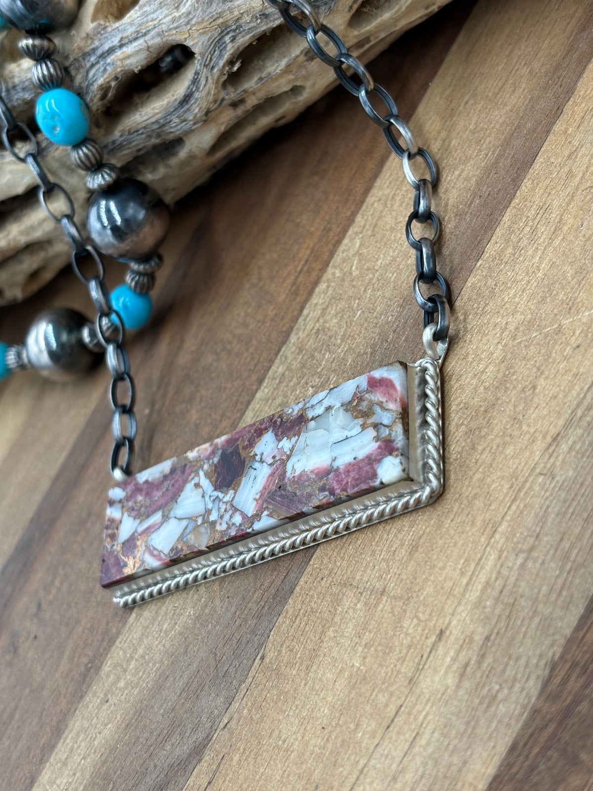 Spiny Bronze Mojave #917-49E XL Bar Necklace by Brandon Etcitty, Navajo