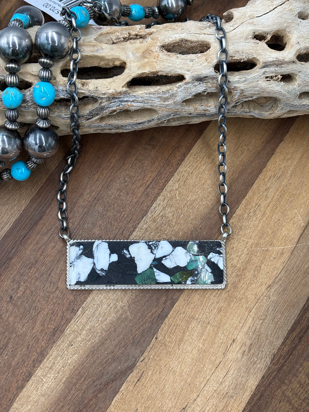 White Buffalo Mojave #917-43 XL Bar Necklace by Brandon Etcitty, Navajo