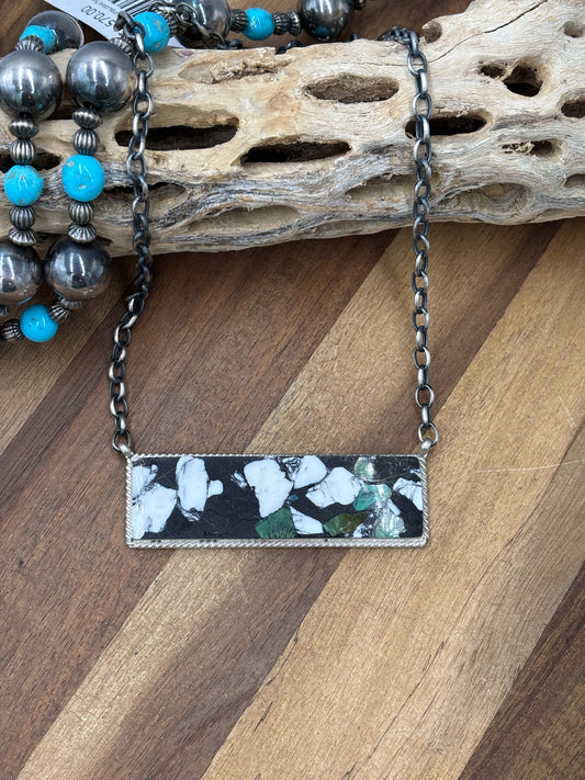 White Buffalo Mojave #917-43 XL Bar Necklace by Brandon Etcitty, Navajo