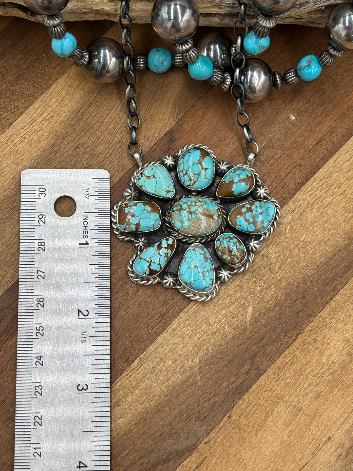 Mine #8 Turquoise #911-14 Cluster Necklace by Augustine Largo, Navajo