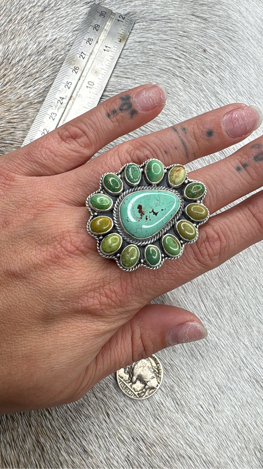 Turquoise Cluster Adjustable Ring
