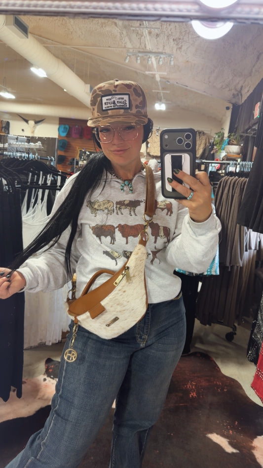 Cowhide Sorrel & White by Harley Rhodes Bum Bag Crossbody