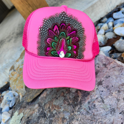Hot Pink Feather Trucker Hat