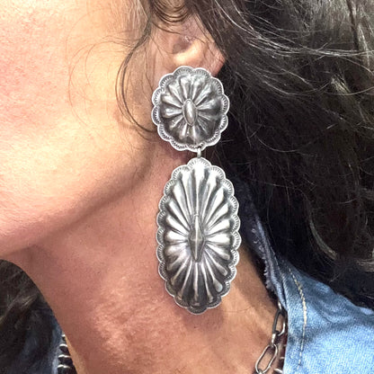 Sterling Silver Concho Earrings by Rita Lee, Navajo