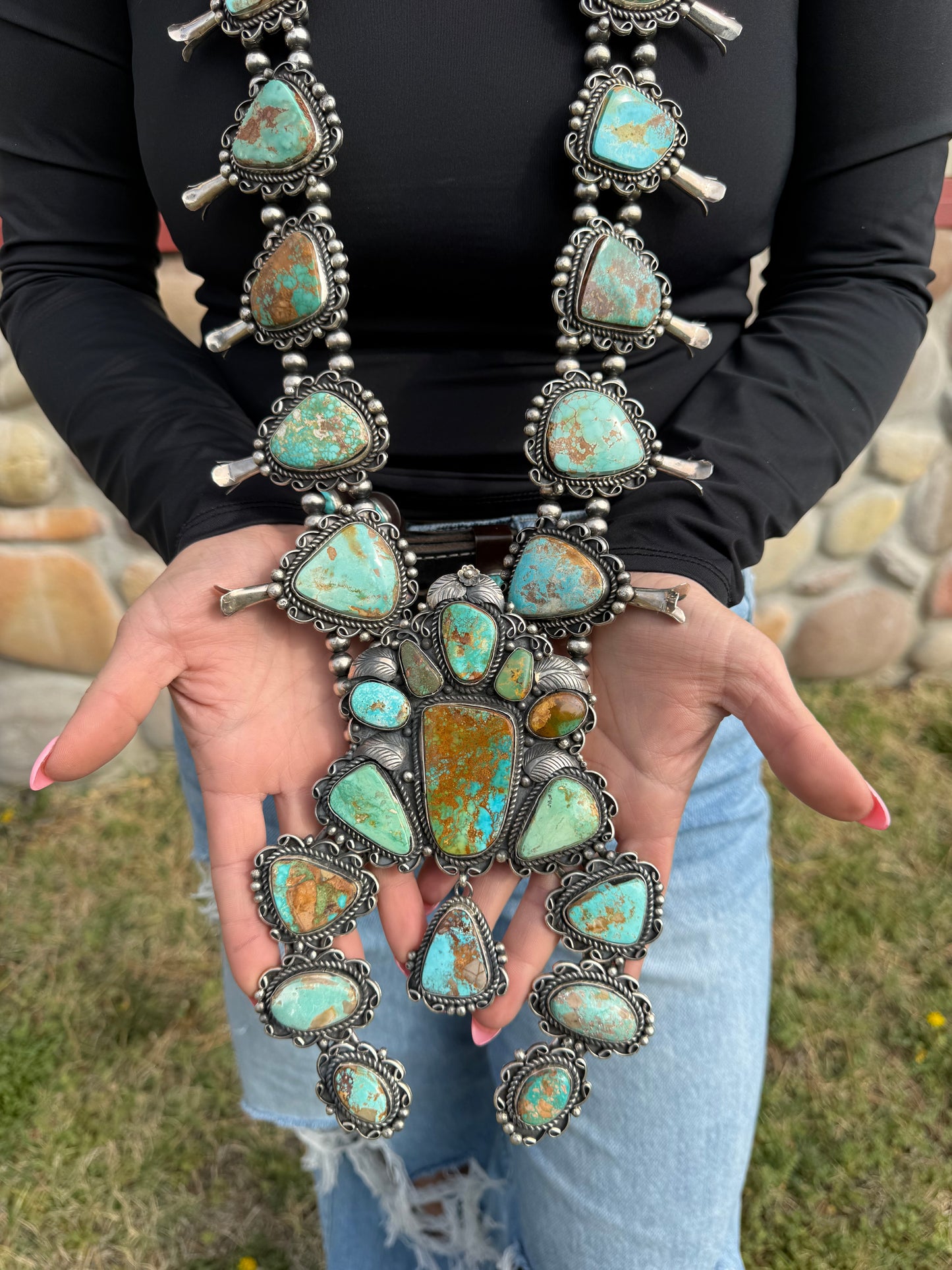 One of a Kind C Yazzie Giant Royston Squash Blossom