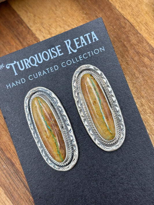 Ribbon Royston Turquoise Stud Earrings by Carlos Francisco, Navajo