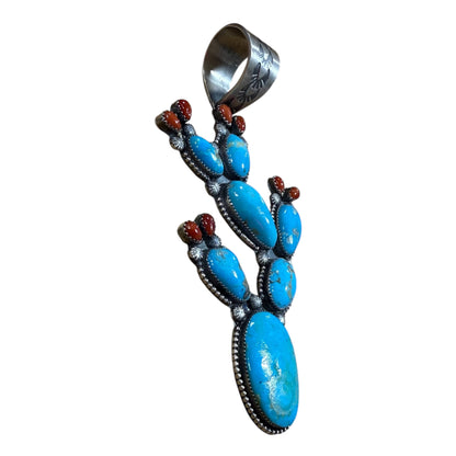Kingman and Coral Cactus Pendant