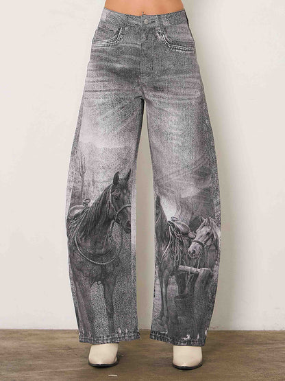 Mandi Printed Baggy Jeans: BLACK HORSE