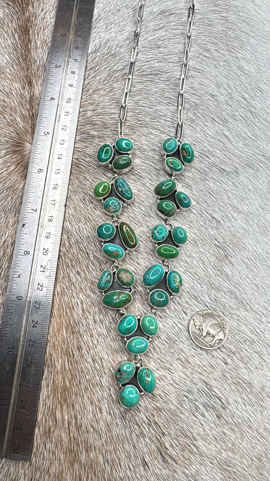 Turquoise Lariat Cluster Necklace