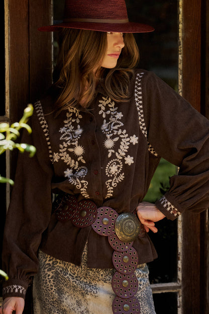 The Ember Embroidered Corduroy Top
