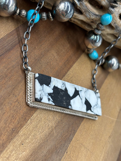 White Buffalo Mojave #917-50C XL Bar Necklace by Brandon Etcitty, Navajo