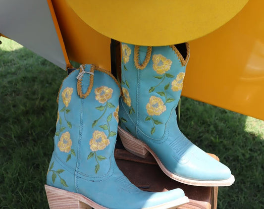 Liberty Black Turquoise Flower Boot Sizes 6.5, 9.5, 10, 10.5