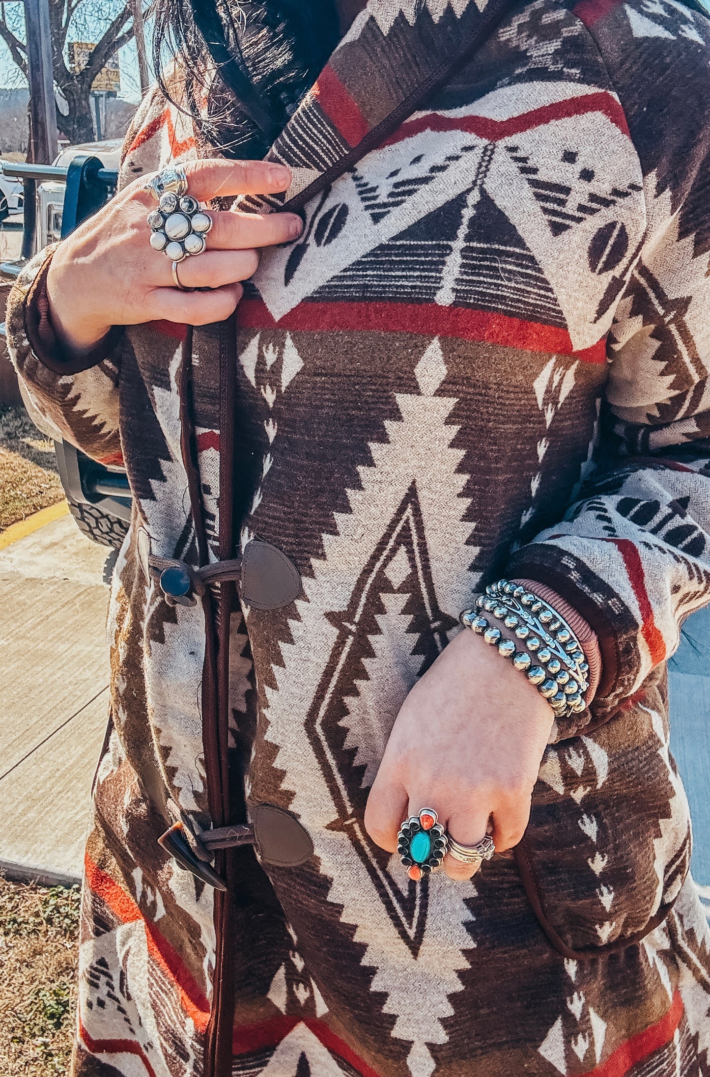 The Monica Mocha Aztec Long Coat