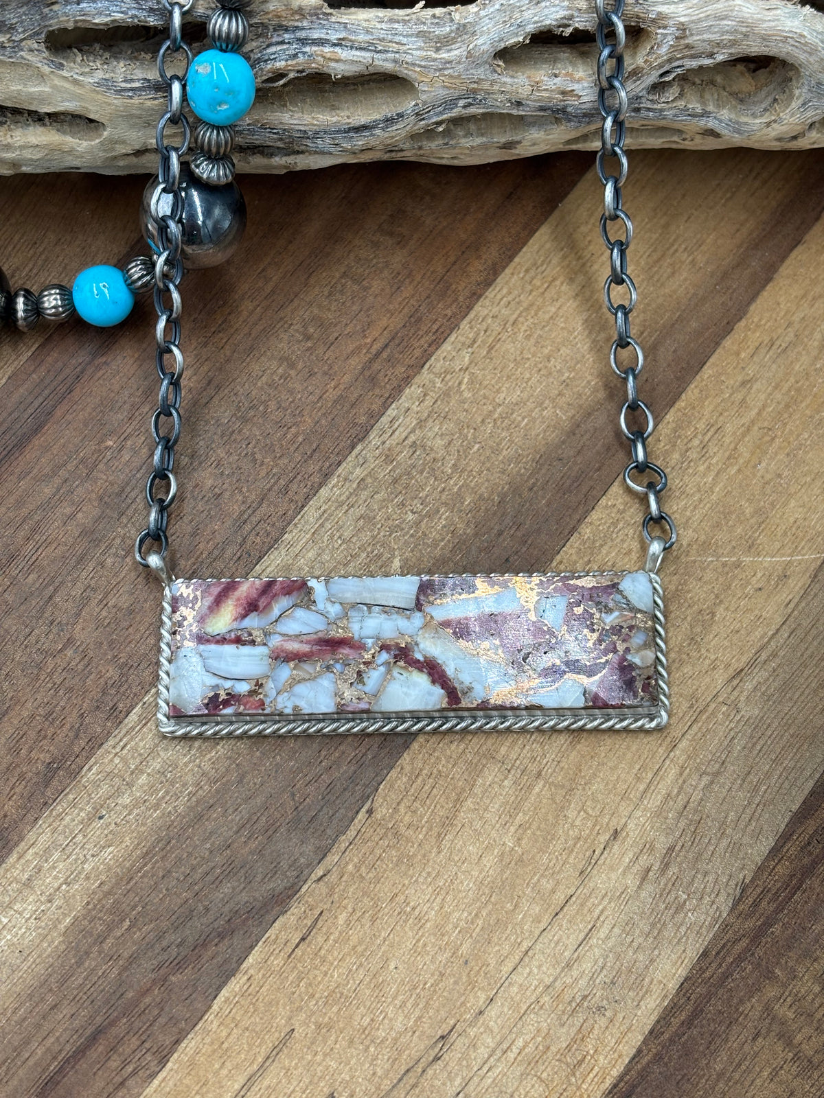Spiny Bronze Mojave #917-49F XL Bar Necklace by Brandon Etcitty, Navajo