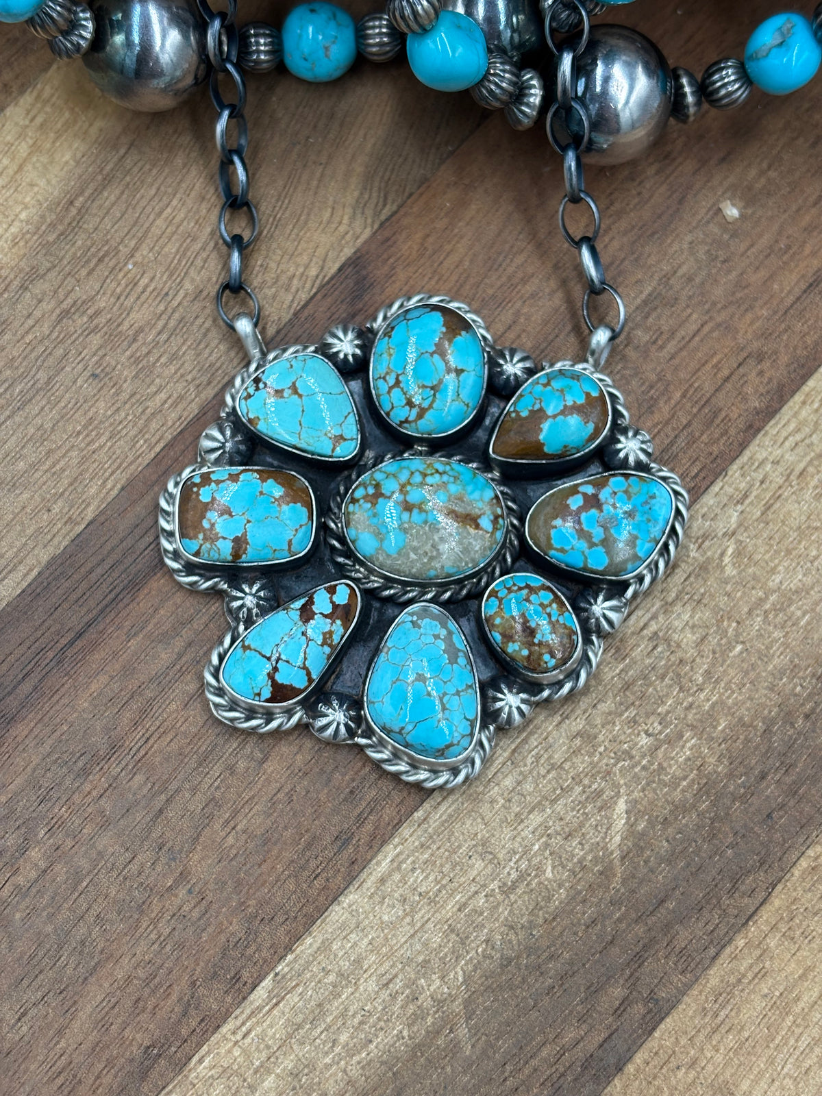 Mine #8 Turquoise #911-14 Cluster Necklace by Augustine Largo, Navajo