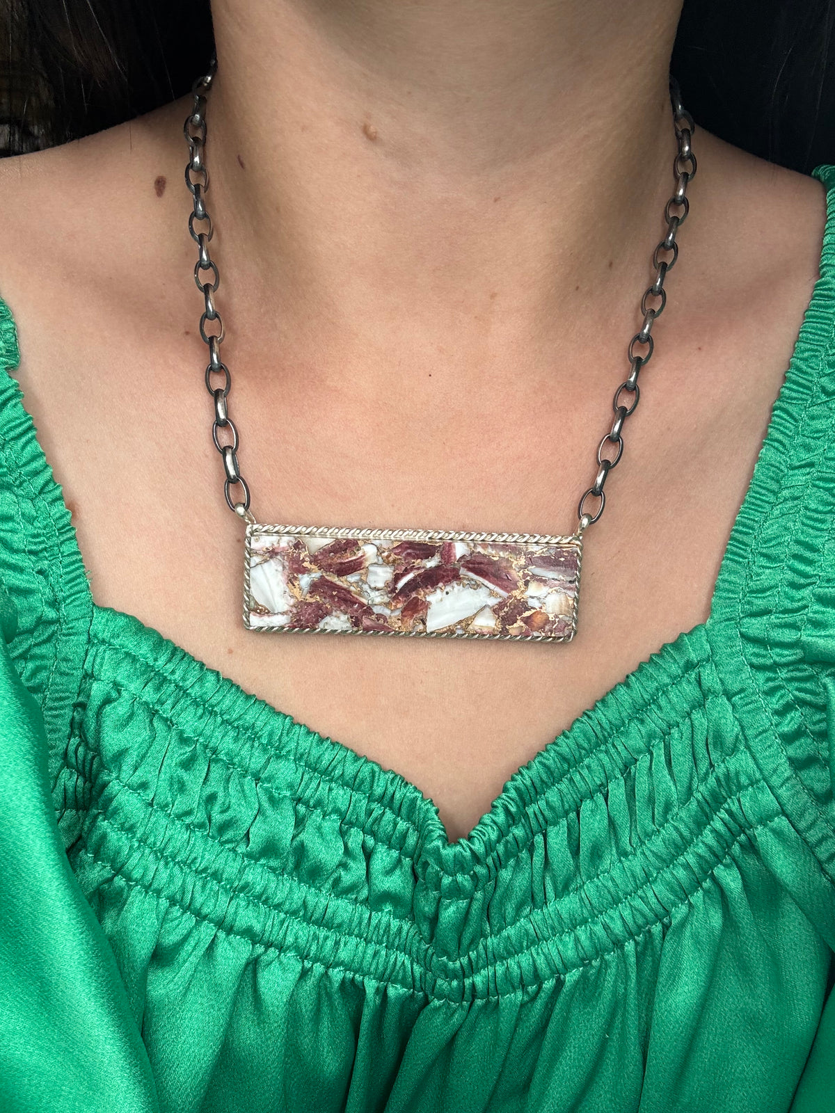 Spiny Bronze Mojave #917-49C XL Bar Necklace by Brandon Etcitty, Navajo