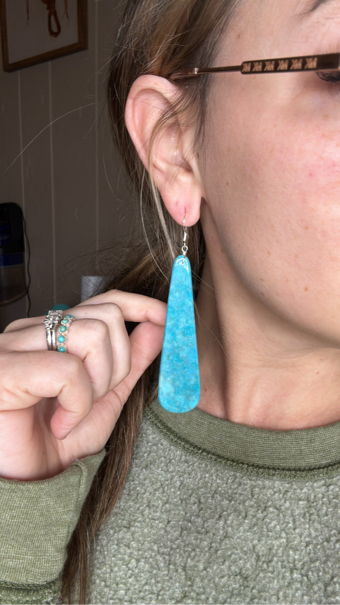 Large Turquoise Slab Earrings