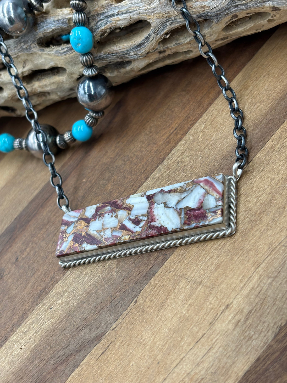 Spiny Bronze Mojave #917-49B XL Bar Necklace by Brandon Etcitty, Navajo