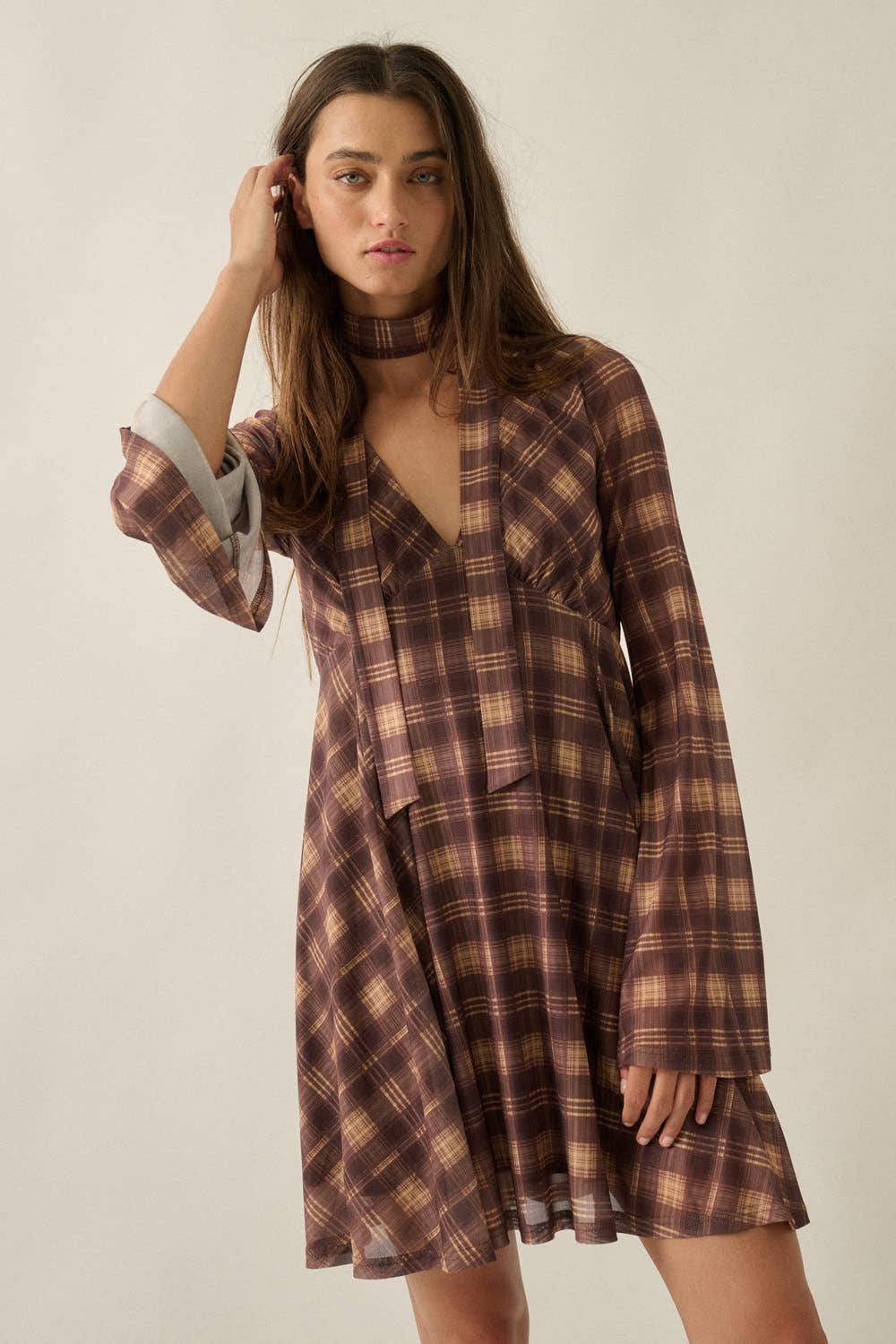 The Lola Plaid Dress : Brown