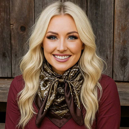 35X35" Sage and Brown Floral Paisley Wild Rag / Scarf WR3385