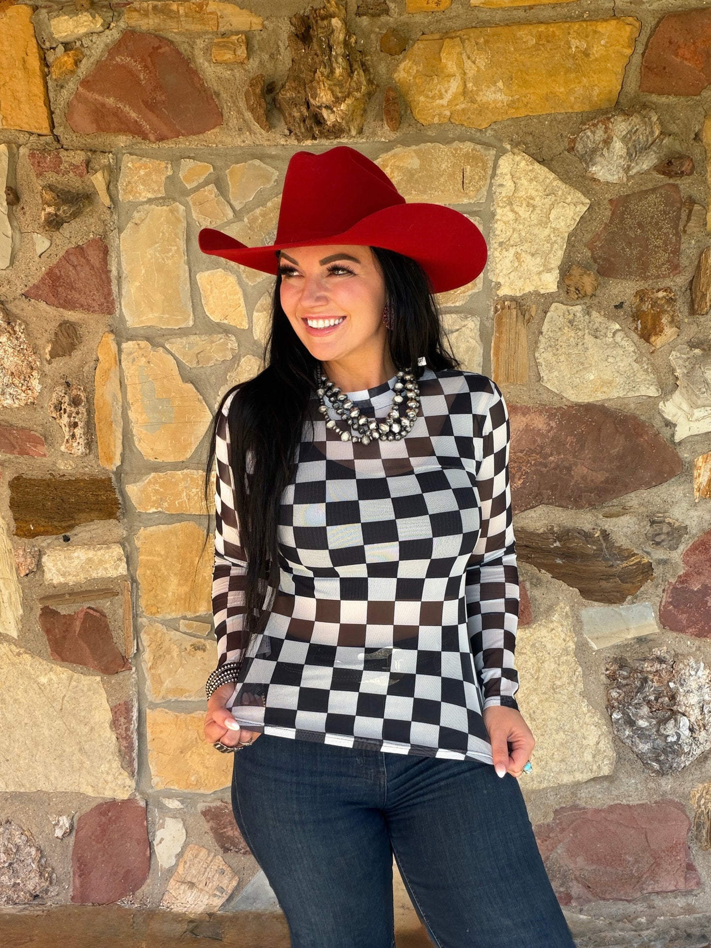 Checkered Mesh Top