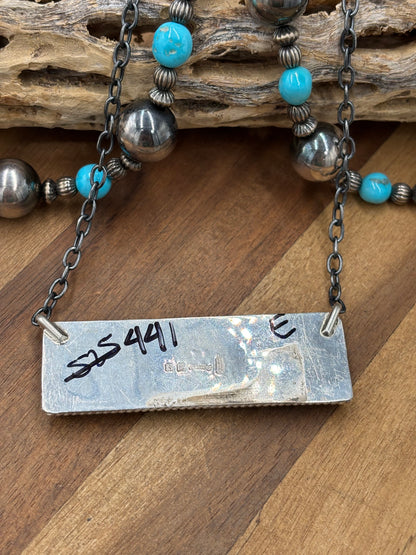 White Buffalo Mojave #917-45E XL Bar Necklace by Brandon Etcitty, Navajo