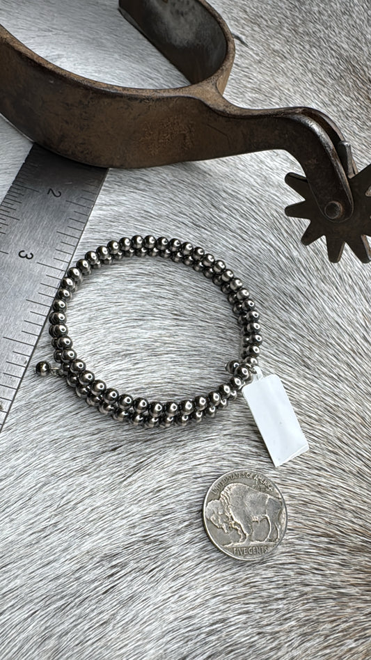 4mm Memory Wire Sterling Silver Pearl Wrap Around Bracelet