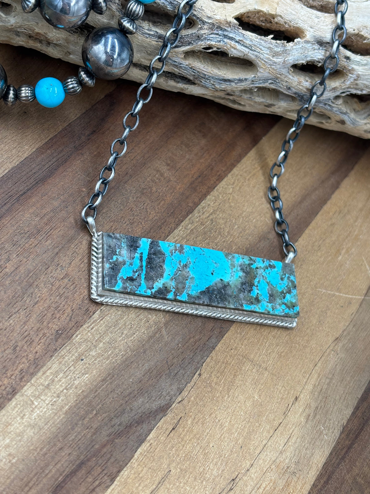 Mine #8 #917-48 XL Bar Necklace by Brandon Etcitty, Navajo