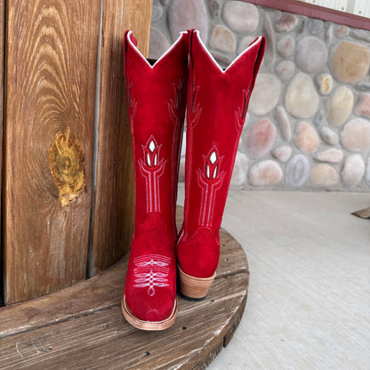Signature Turquoise Reata Boot – The Valentina Roja Red Suede Tulip Top Snip Toe Boot