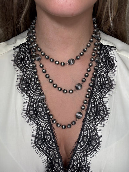 60" Sterling Silver Pearls #922-19 Necklace 8mm-12mm