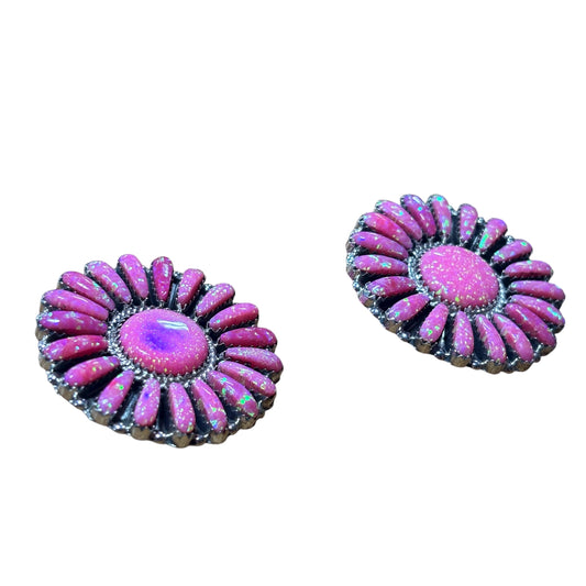 1.5" Pink Opal Cluster Earrings By Navajo Artist Devin Benally