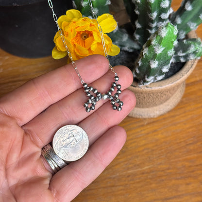 15” + Ext. Butterfly Sterling Silver Pearl Necklace on Paperclip Chain by Kayden Lance
