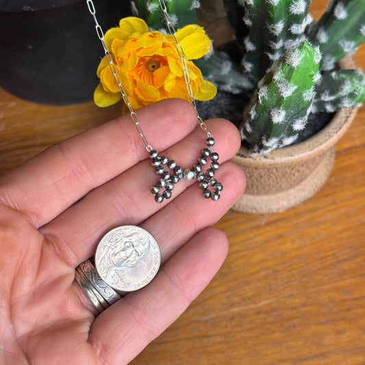 15” + Ext. Butterfly Sterling Silver Pearl Necklace on Paperclip Chain by Kayden Lance