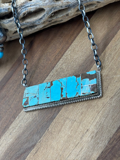 Mine #8 #917-47 Inlay XL Bar Necklace by Brandon Etcitty, Navajo