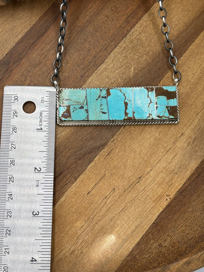 Mine #8 #917-47 Inlay XL Bar Necklace by Brandon Etcitty, Navajo