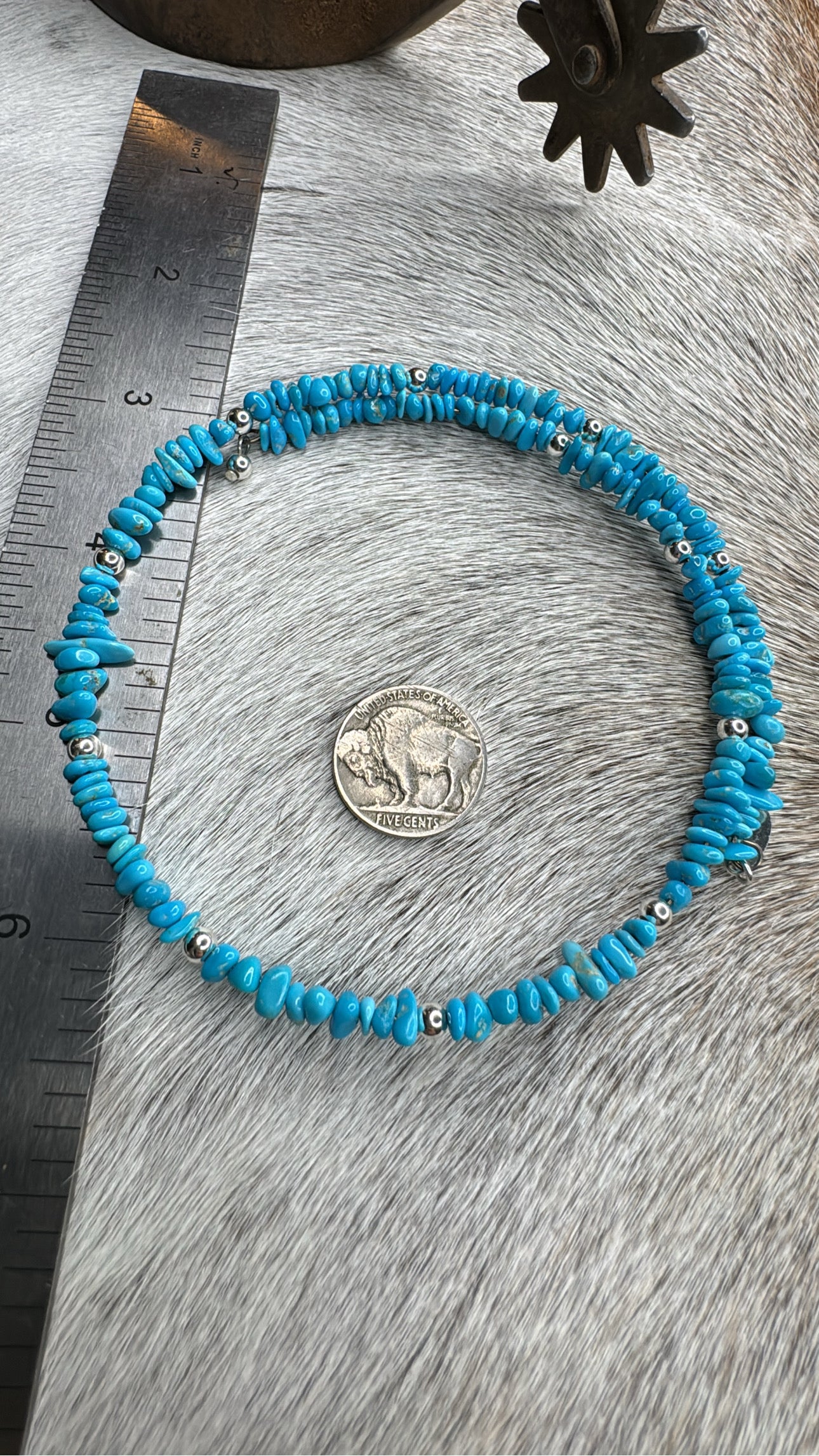 Memory Wire Turquoise & Sterling Silver Pearl Wrap Around Choker