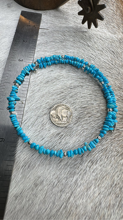 Memory Wire Turquoise & Sterling Silver Pearl Wrap Around Choker