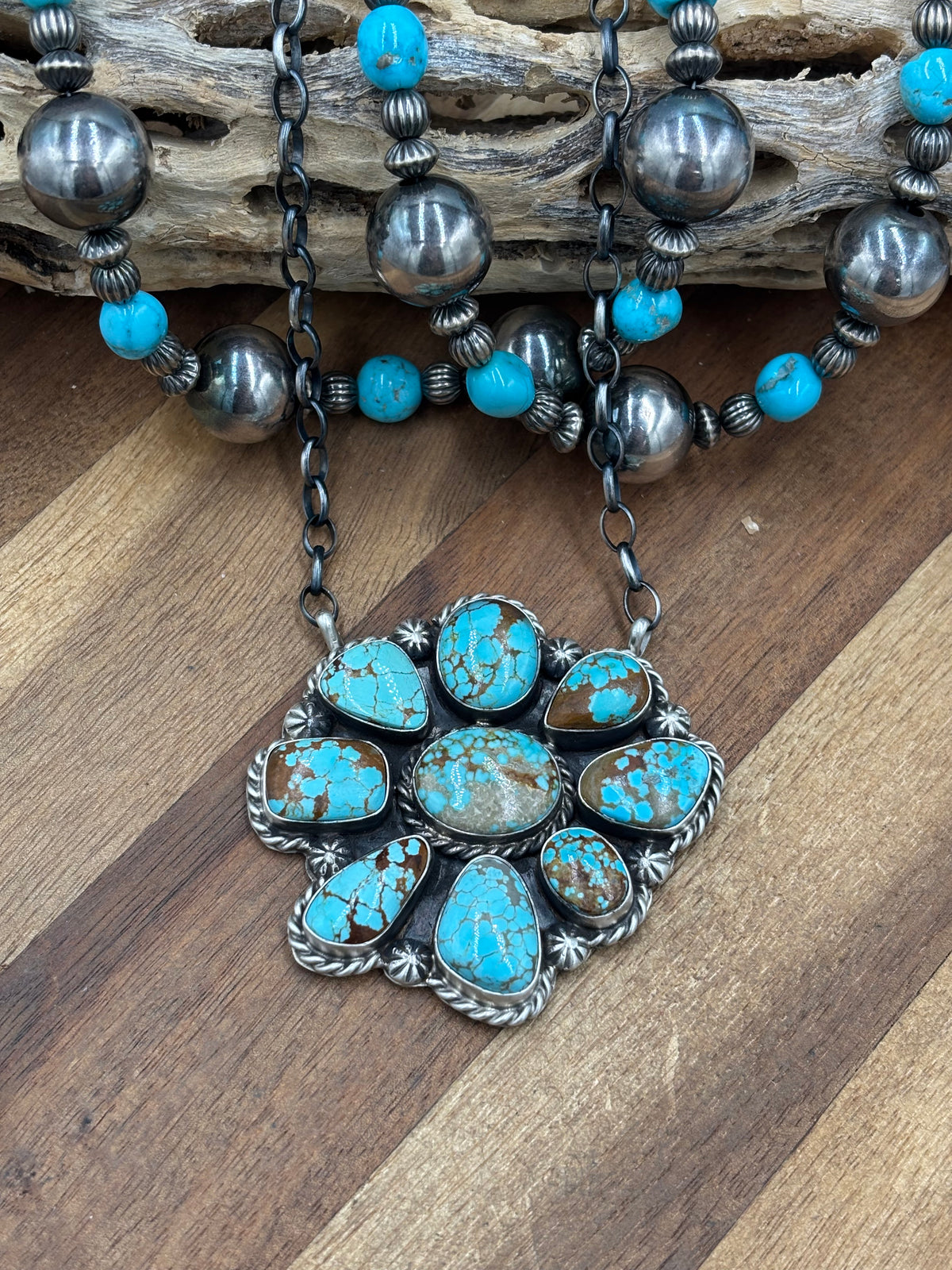 Mine #8 Turquoise #911-14 Cluster Necklace by Augustine Largo, Navajo